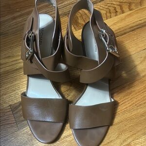 Michael Kors Brown Leather Sandals with Adjustable Ankle Strap